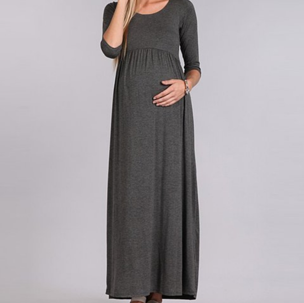 EUC PinkBlush Charcoal Maternity Maxi Dress 3/4 sleeves